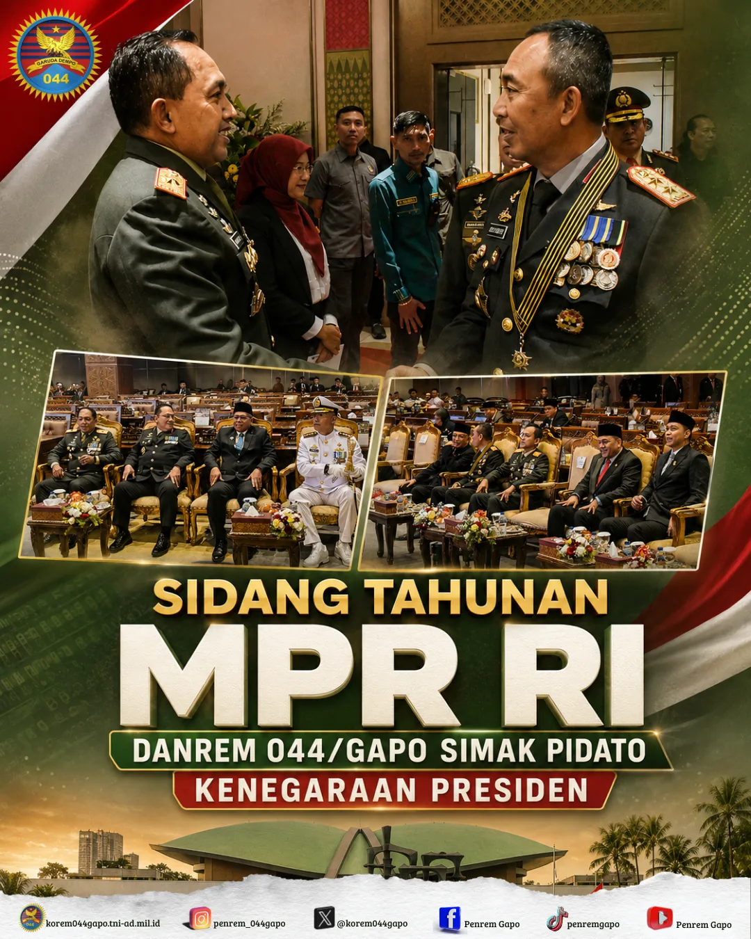 Sidang Tahunan MPR RI, Danrem 044/Gapo Simak Pidato Kenegaraan Presiden