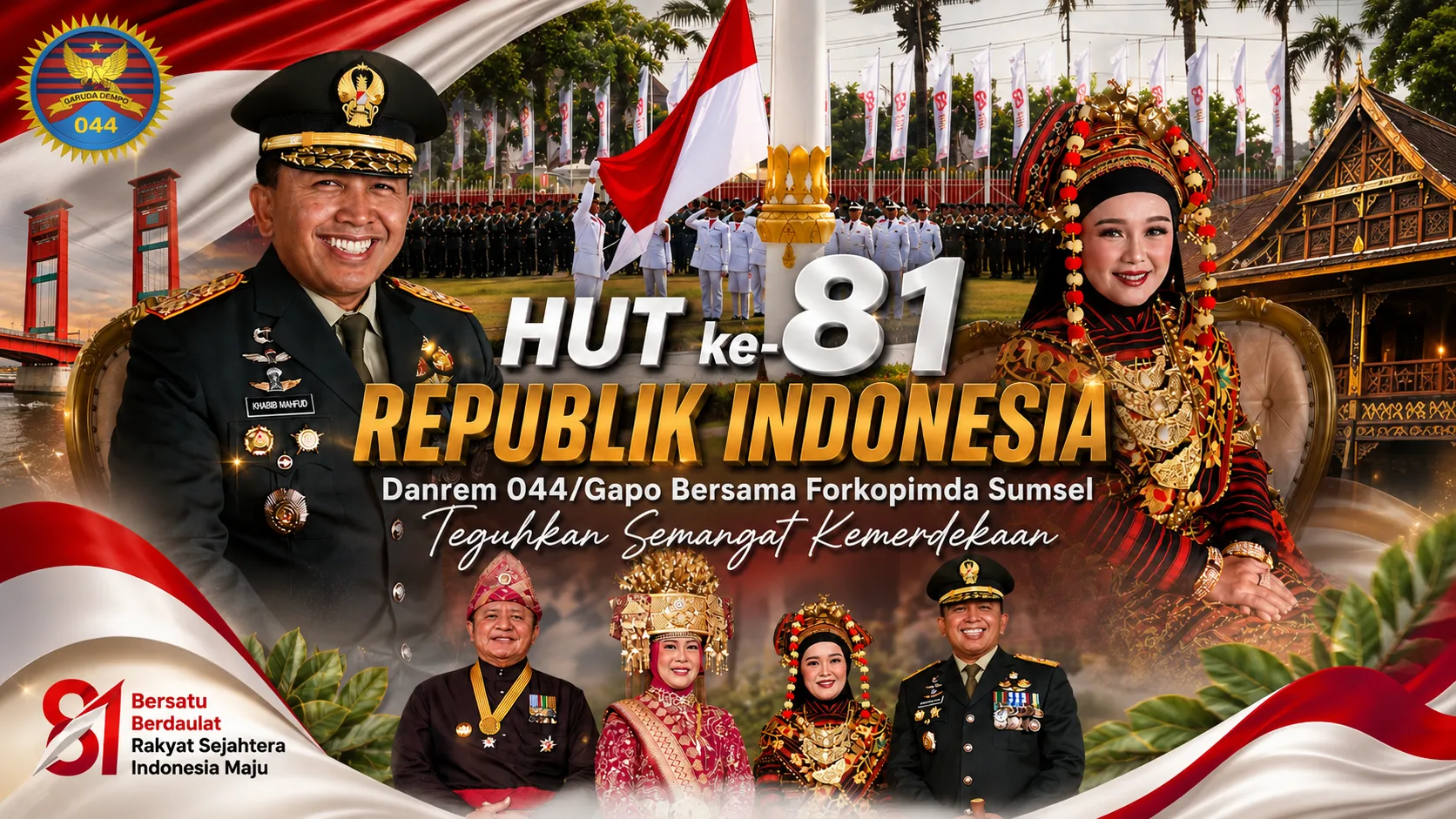 HUT ke-81 Republik Indonesia, Danrem 044/Gapo Bersama Forkopimda Sumsel Teguhkan Semangat Kemerdekaan