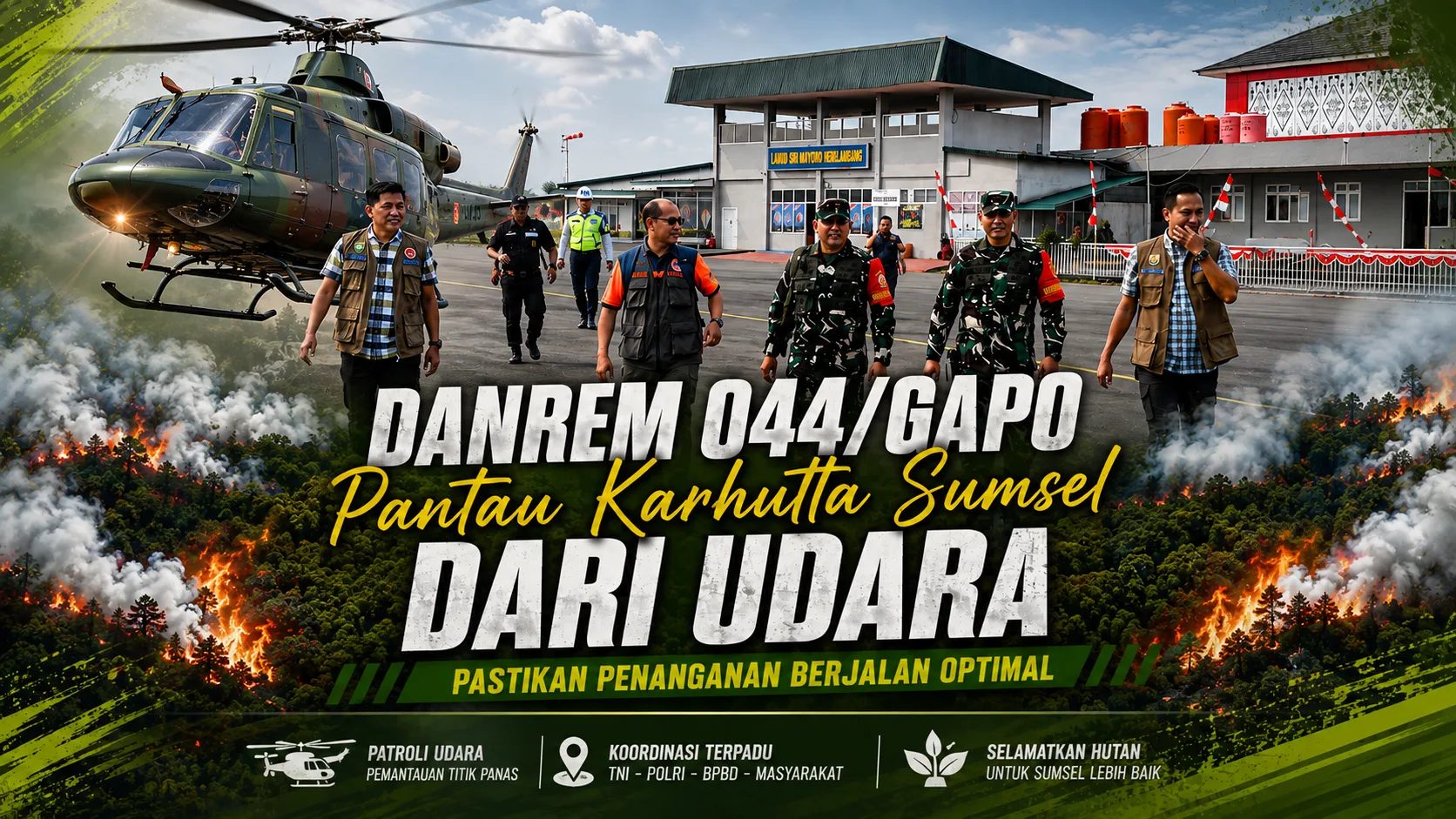 Danrem 044/Gapo Pantau Karhutla Sumsel dari Udara, Pastikan Penanganan Berjalan Optimal