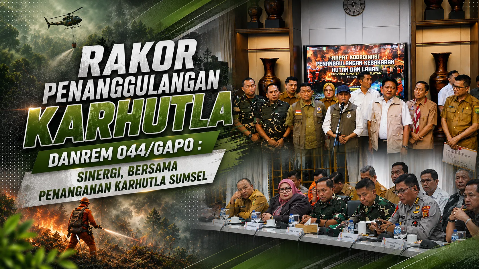 Rakor Penanggulangan Karhutla, Danrem 044/Gapo : Sinergi, Bersama Penanganan Karhutla Sumsel
