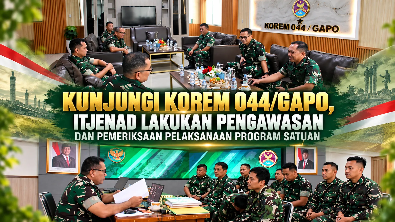 Kunjungi Korem 044/Gapo, Itjenad Lakukan Pengawasan dan Pemeriksaan Pelaksanaan Program Satuan
