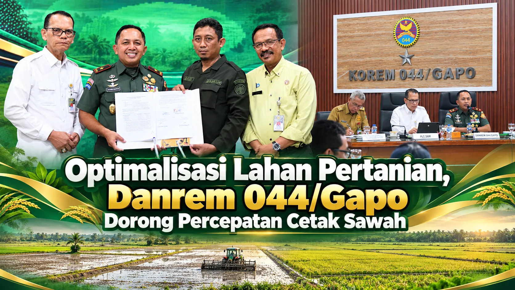 Optimalisasi Lahan Pertanian, Danrem 044/Gapo Dorong Percepatan Cetak Sawah