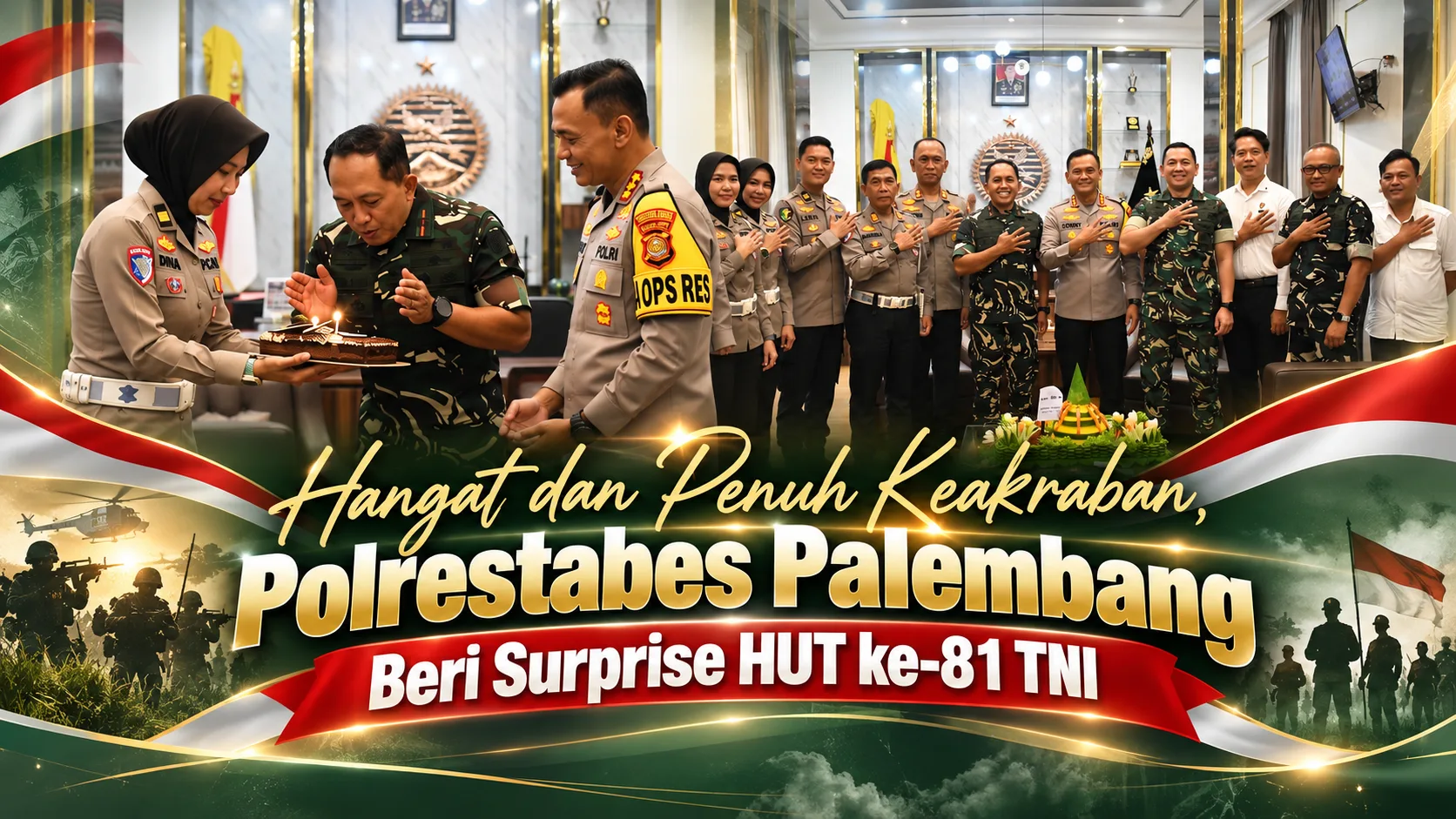 Hangat dan Penuh Keakraban, Polrestabes Palembang Beri Surprise HUT ke-81 TNI