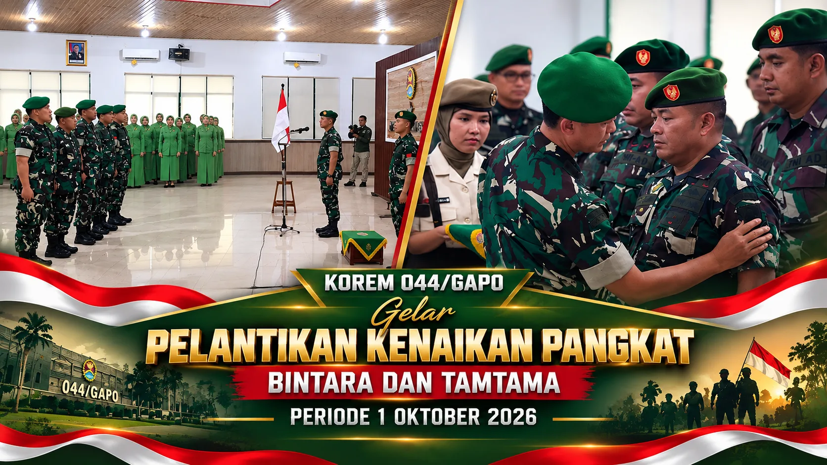 Korem 044/Gapo Gelar Pelantikan Kenaikan Pangkat Bintara dan Tamtama Periode 1 Oktober 2026