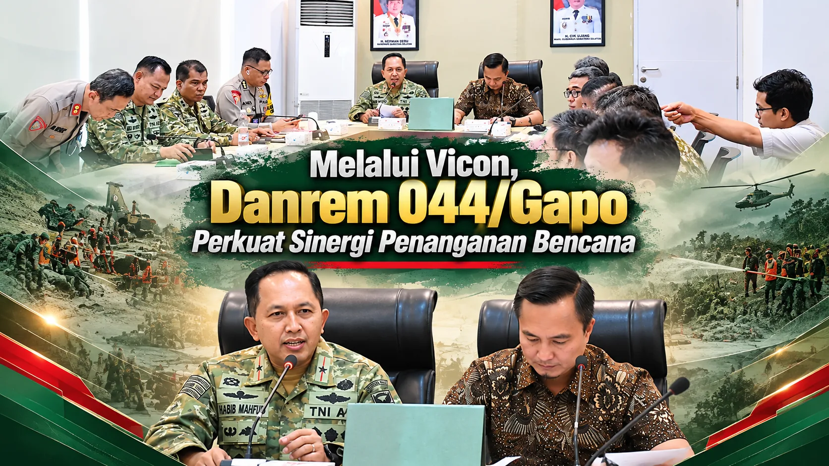 Melalui Vicon, Danrem 044/Gapo Perkuat Sinergi Penanganan Bencana