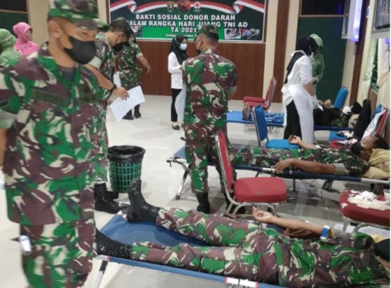 Bakti sosial Donor darah dalam rangka Hari juang Kartika TNI AD tahun 2021